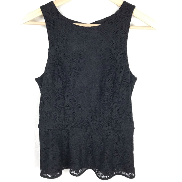 White House Black Market Tops - NWT WHBM Black Lace Peplum Sleeveless Top Size 8